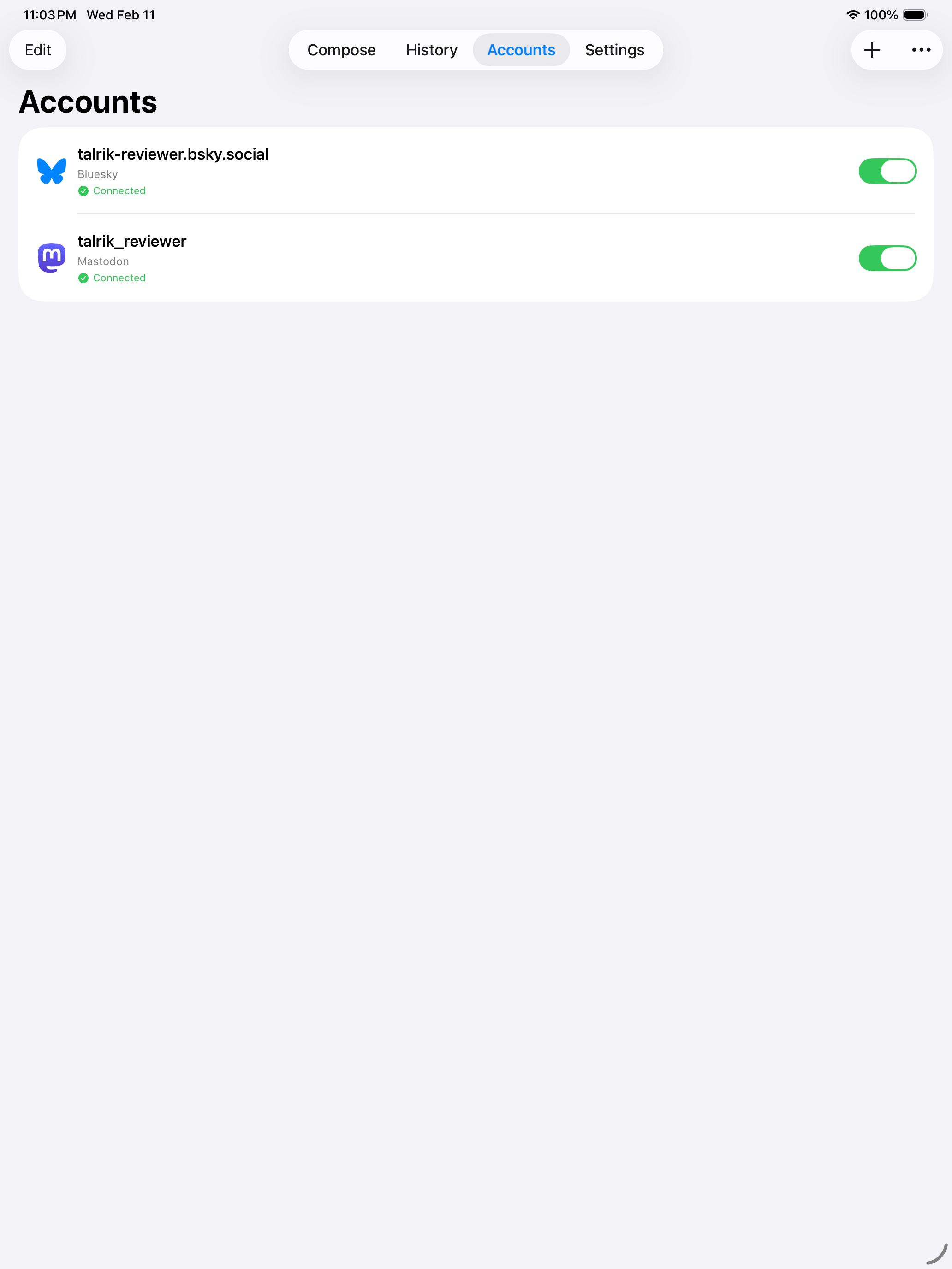 Account management on iPad