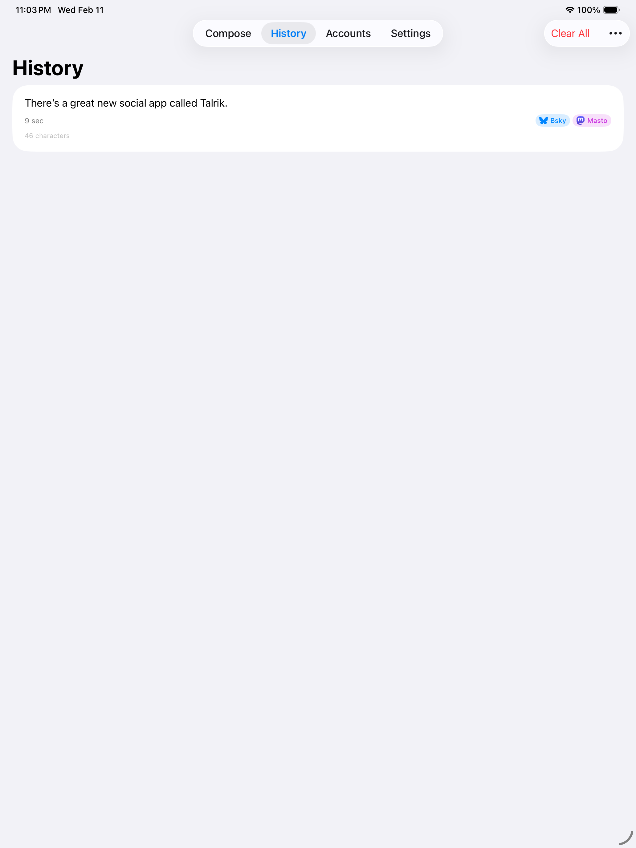 Post history on iPad