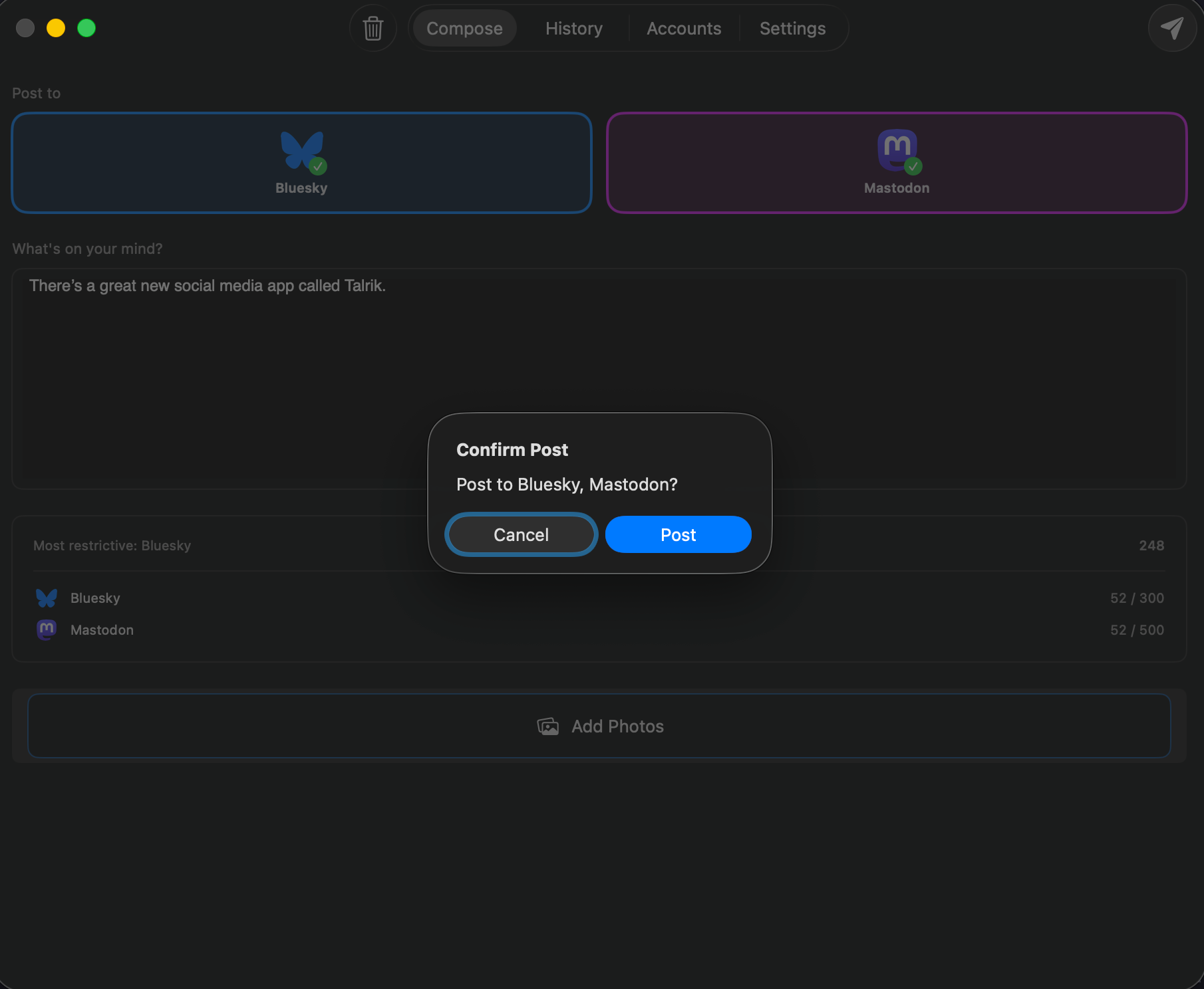 Confirm posting on Mac